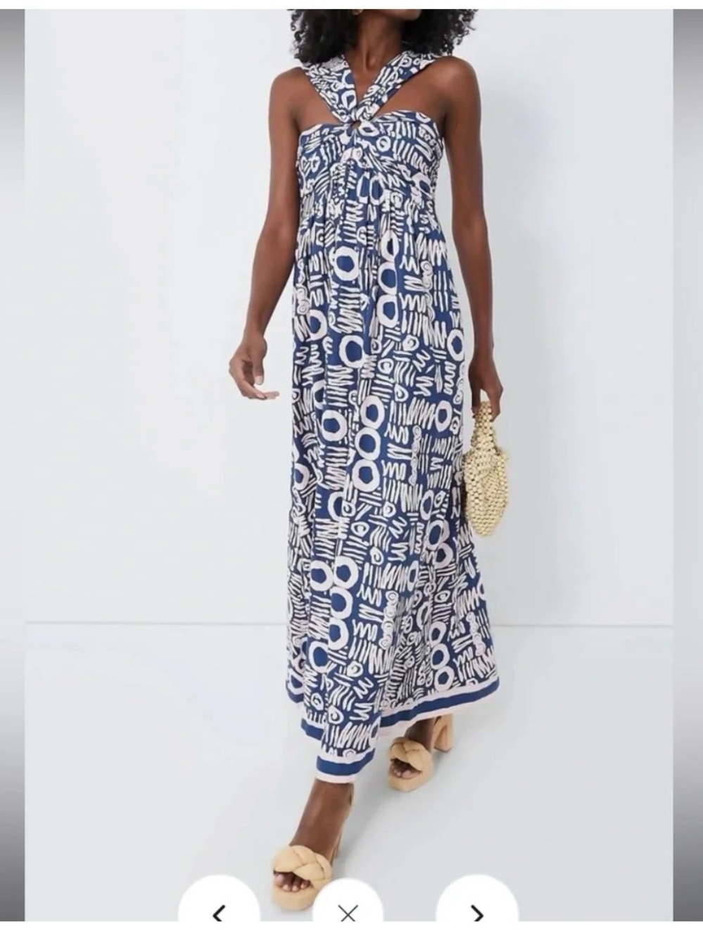 Cleobella Navy and White Printed Halter Maxi Zola Dress in Isla